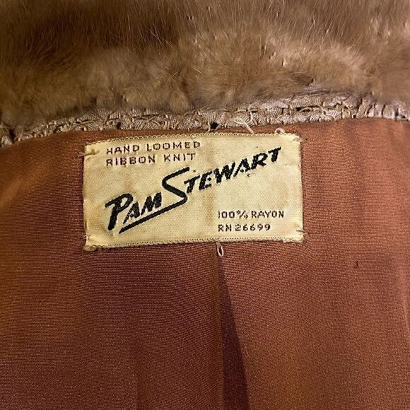 Vintage 40s 50s Pam Stewart ribbon knit crop coat chocolate brown mink collar - Picture 11 of 17